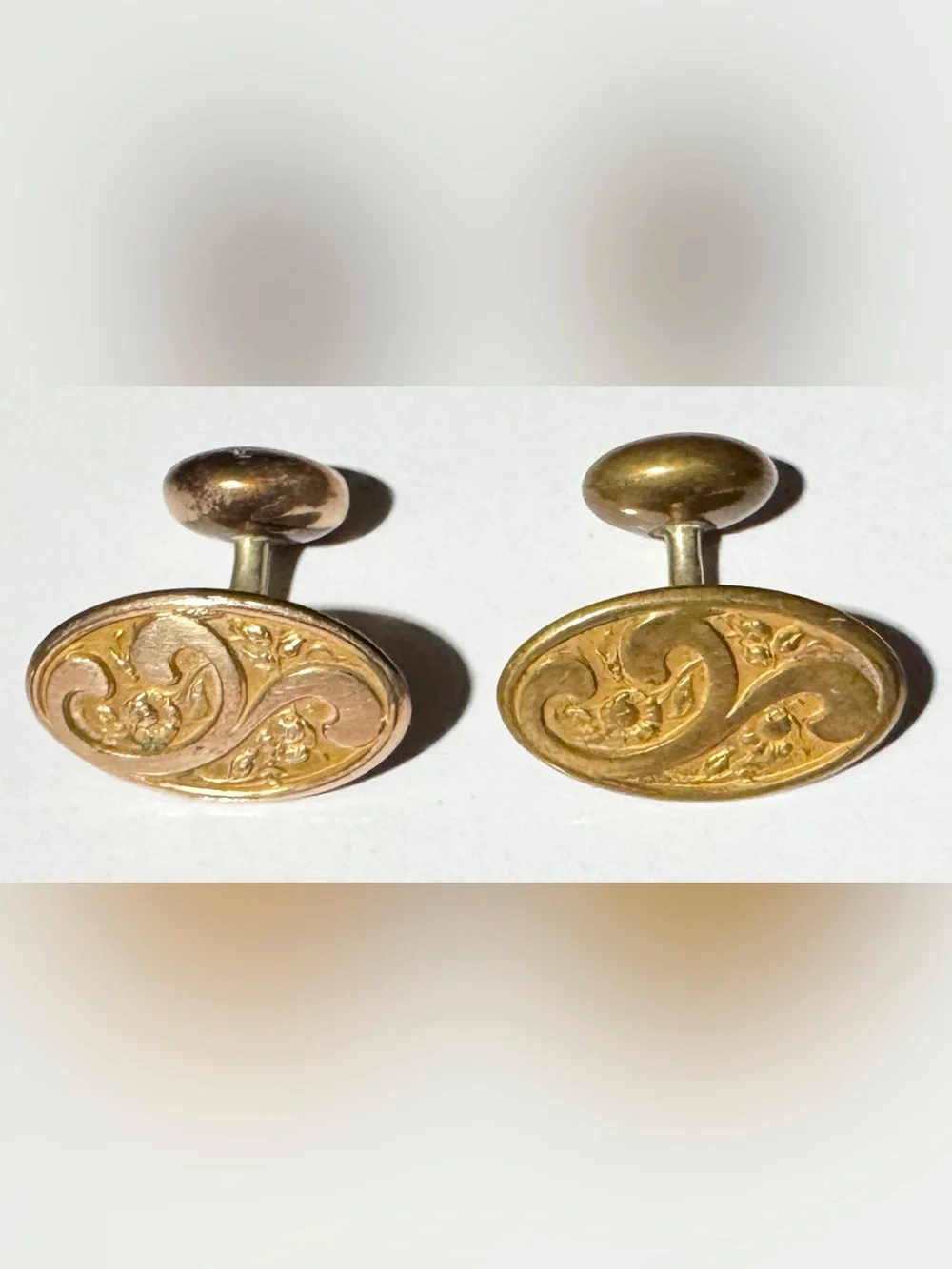 Antique Victorian Pair Gold Filled Bean Back Cufflinks c. 1895-1910 Oval Scroll